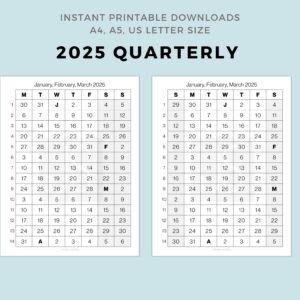 2025 Quarterly Calendar