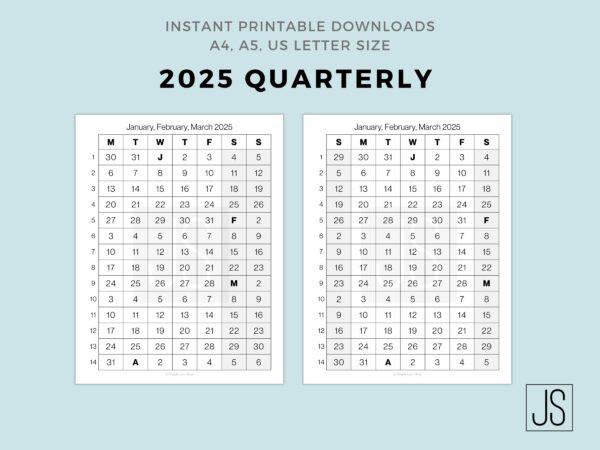 2025 Quarterly Calendar